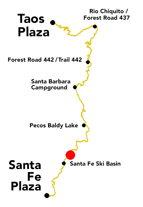 Plaza to Plaza Thru-Hike thumbnail map - Truchas Peaks view from saddle between SF Baldy and Lake Katherine