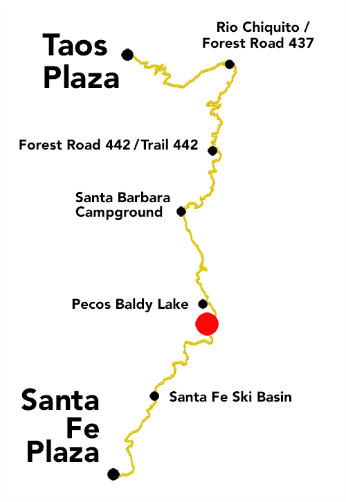 Plaza to Plaza Thru-Hike thumbnail map  approaching Rito Perro field