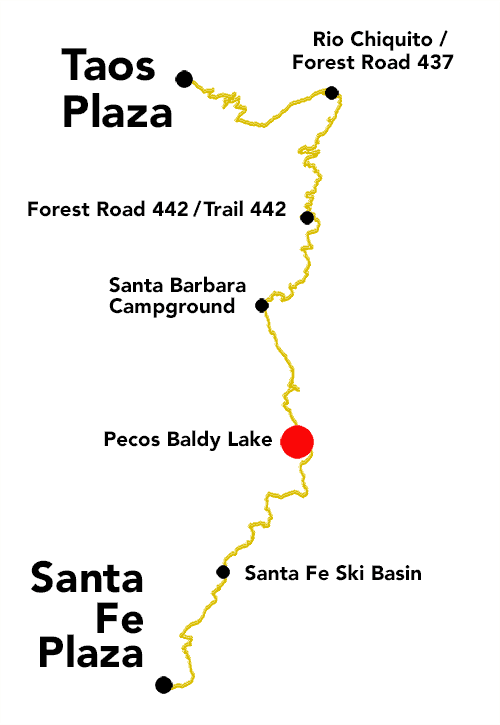 Plaza to Plaza Thru-Hike thumbnail map - Pecos Baldy Lake