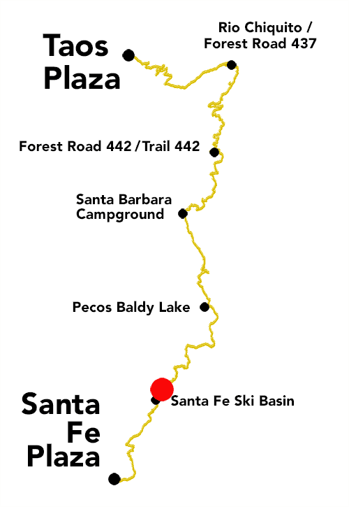 Plaza to Plaza Thru-Hike thumbnail map Be Here Now sign near Ski Basin