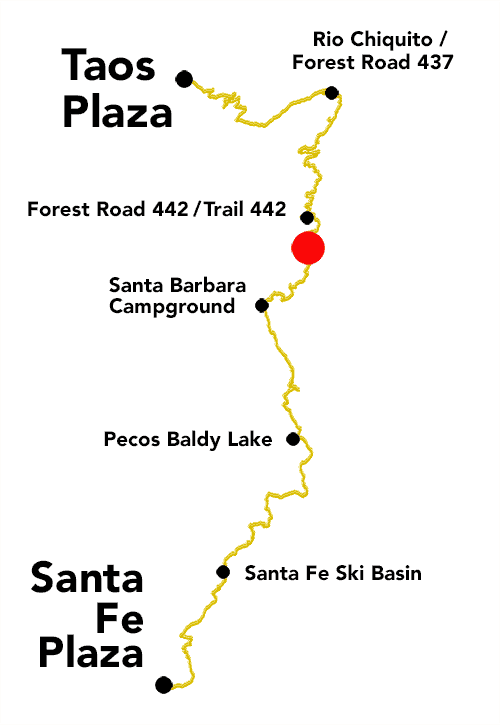 Plaza to Plaza Thru-Hike thumbnail map - View from field beyond La Cueva