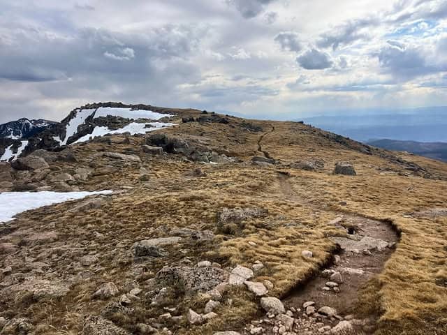Trail conditions on the Santa Fe to Taos Thru-Hike, April 5, with rocky and snowy sections.
