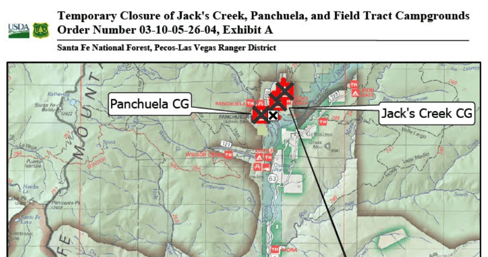 Temporary closure of Panchuela Campground and Jack's Creek Campground along the Santa Fe to Taos Thr.