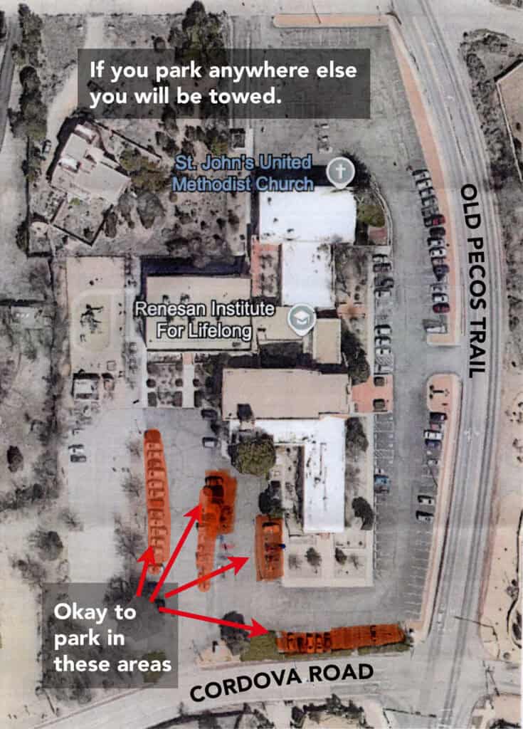 Accessible parking areas near Santa Fe parking lot for the Santa Fe to Taos Thru-Hike.