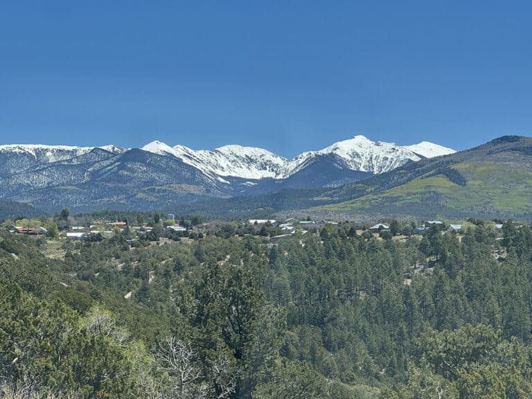 trail conditions santa fe to taos trail. photo of truchas peaks from truchas, new mexico.