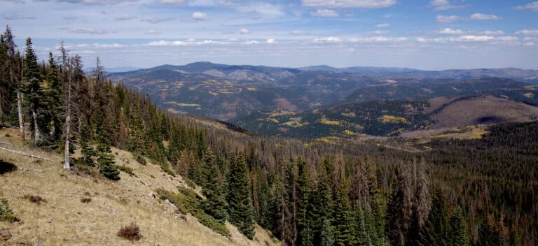 Scenic view of mountain landscape along the Santa Fe to Taos Thru-Hike trail.