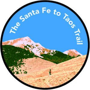 The Santa Fe to Taos Trail sticker with mountain landscape and hiker.